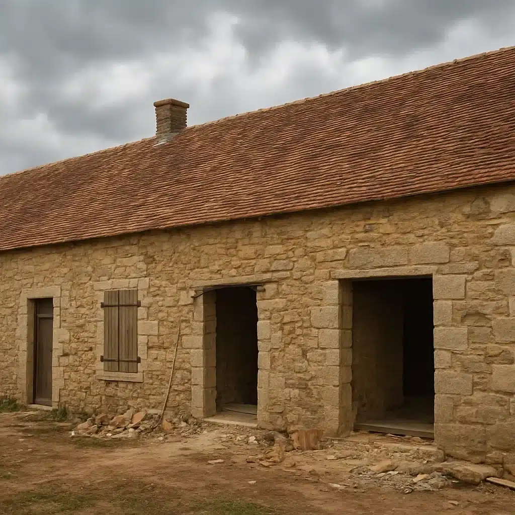 Longère vendéenne en pierre en restauration, détails architecturaux traditionnels